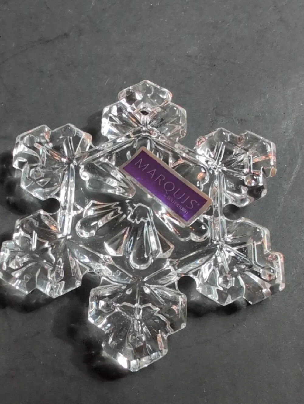 Marquis By Waterford Crystal Snowflake Ornament with Red Ribbon